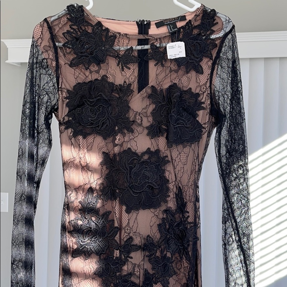 Floral lace black dress